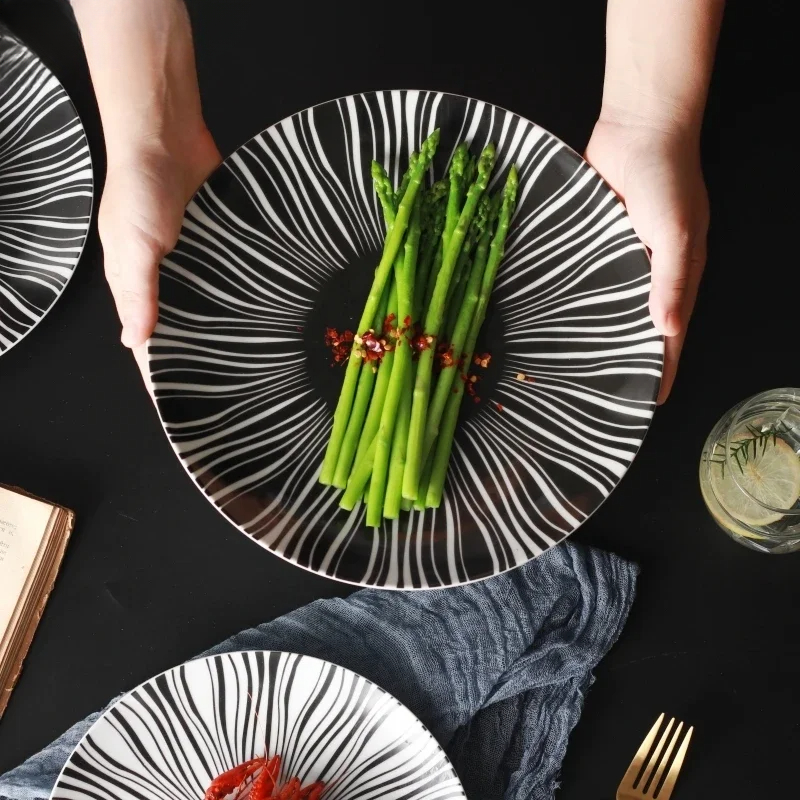 Food Good Snacks - Keramik Schwarz Weiß Streifen Geschirr Dim