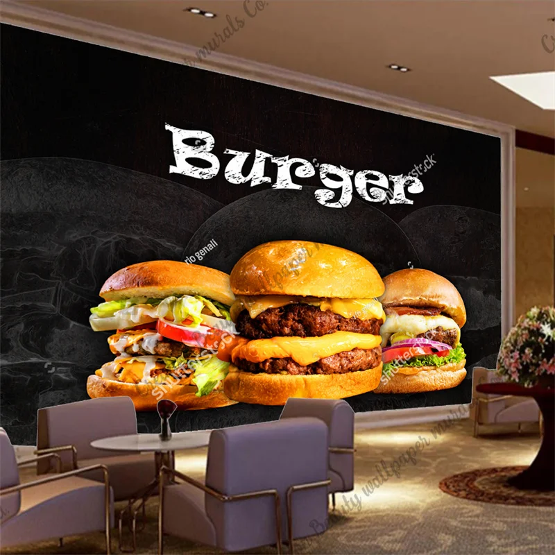 Food Snacks Background - Benutzerdefinierte Burger Fototapete Fast Food Restaurant