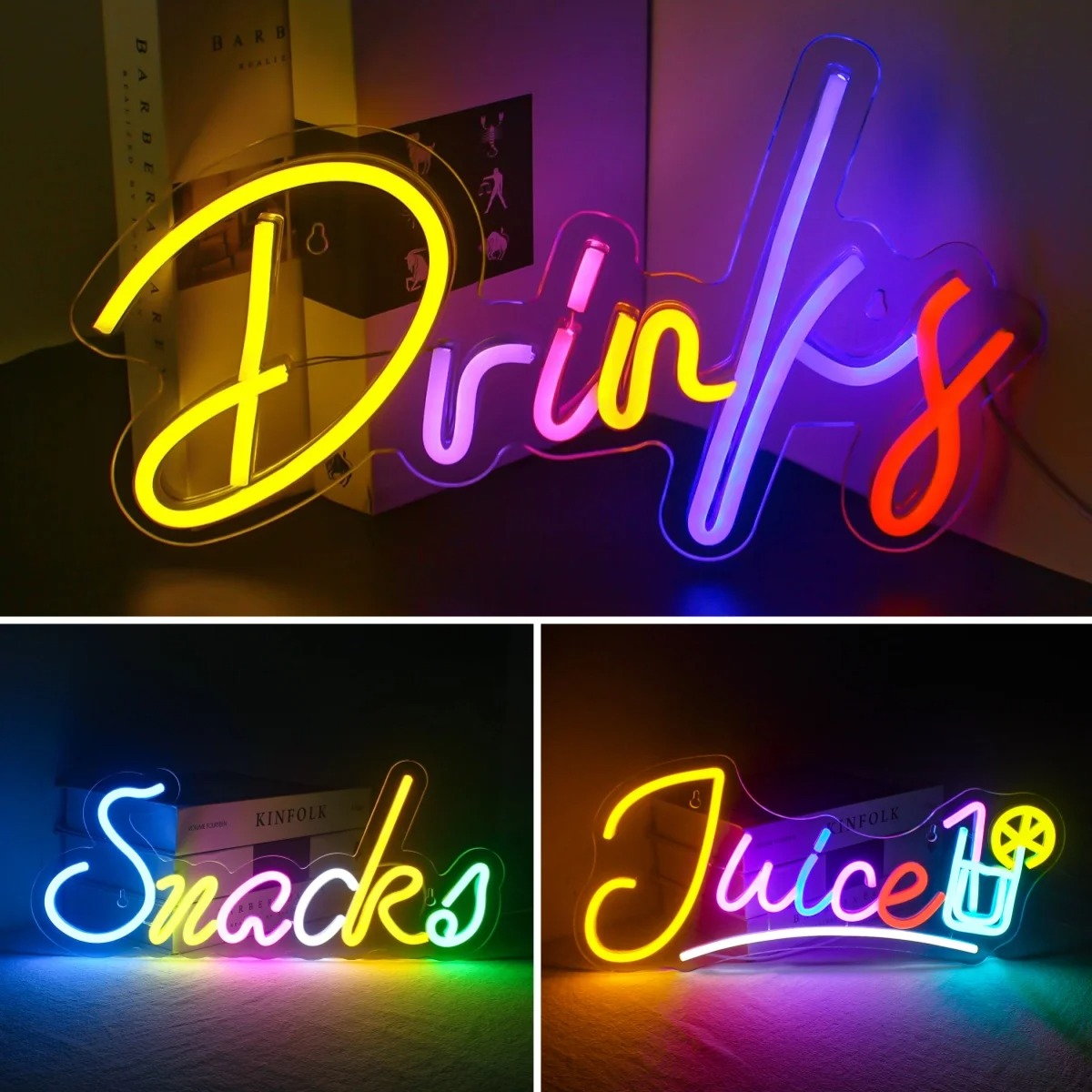 Food Snacks Background - Getränke und Snacks, Bar, LED-Neonlichtschild, USB-betrieben,