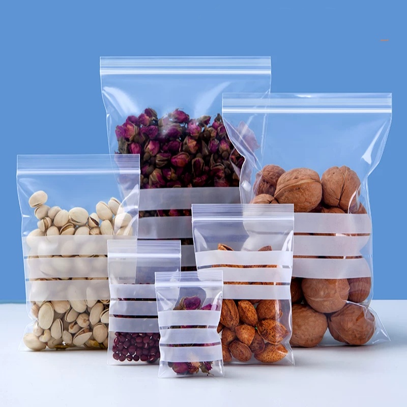 Food Snacks Label - 200 Stück Transparente PE-Schreibbeutel mit Reißverschluss,