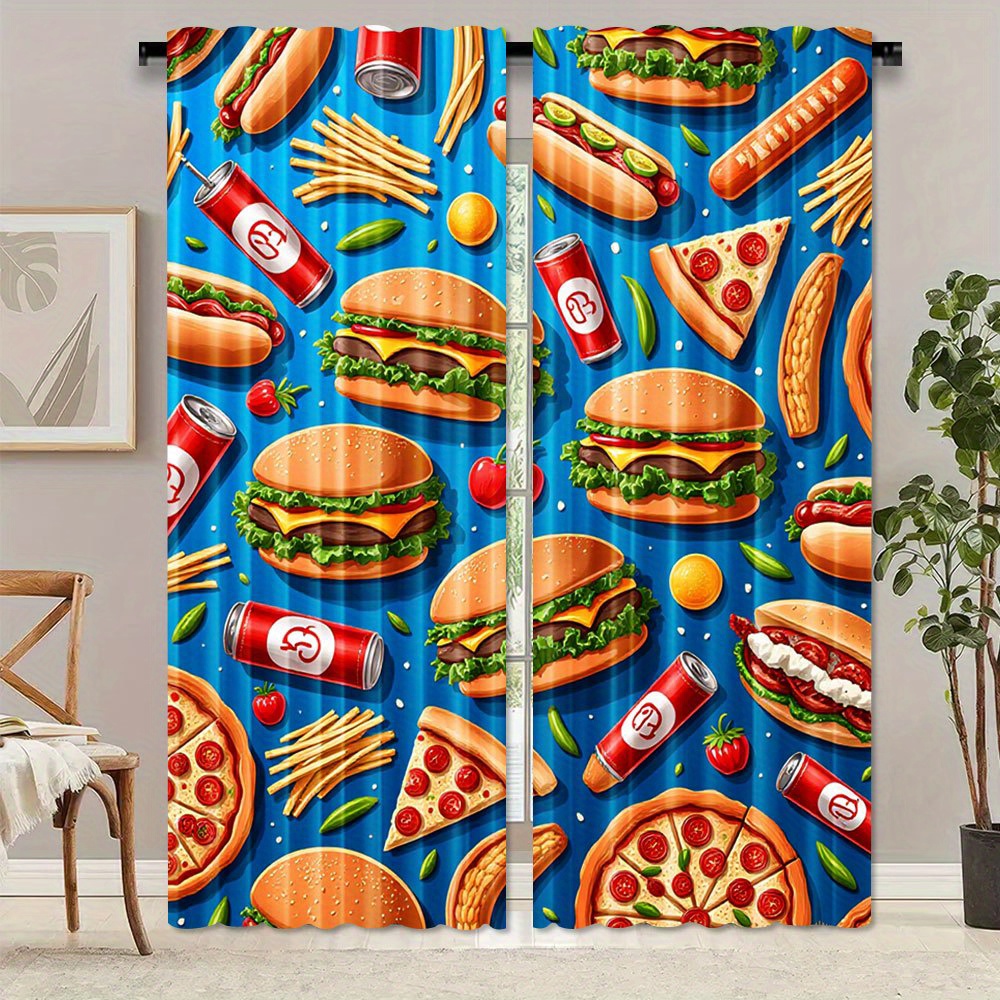Food Snacks Background - Fast-Food-Vorhang mit Burger- und Pizza-Motiv, 2