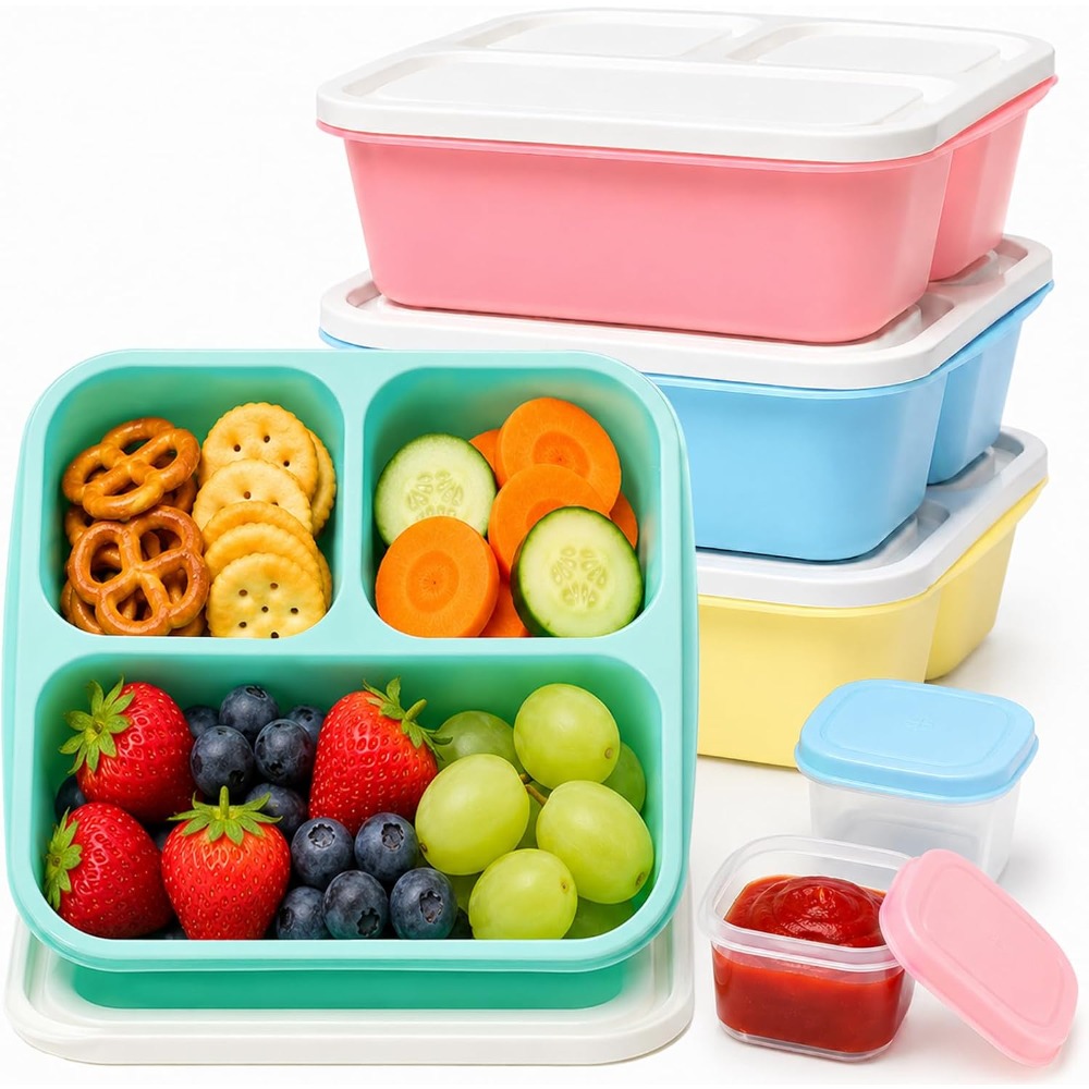 Food Snacks Healthy - 3-Fach Bento-Box Snackbehälter für Erwachsene, Wiederverwendbare