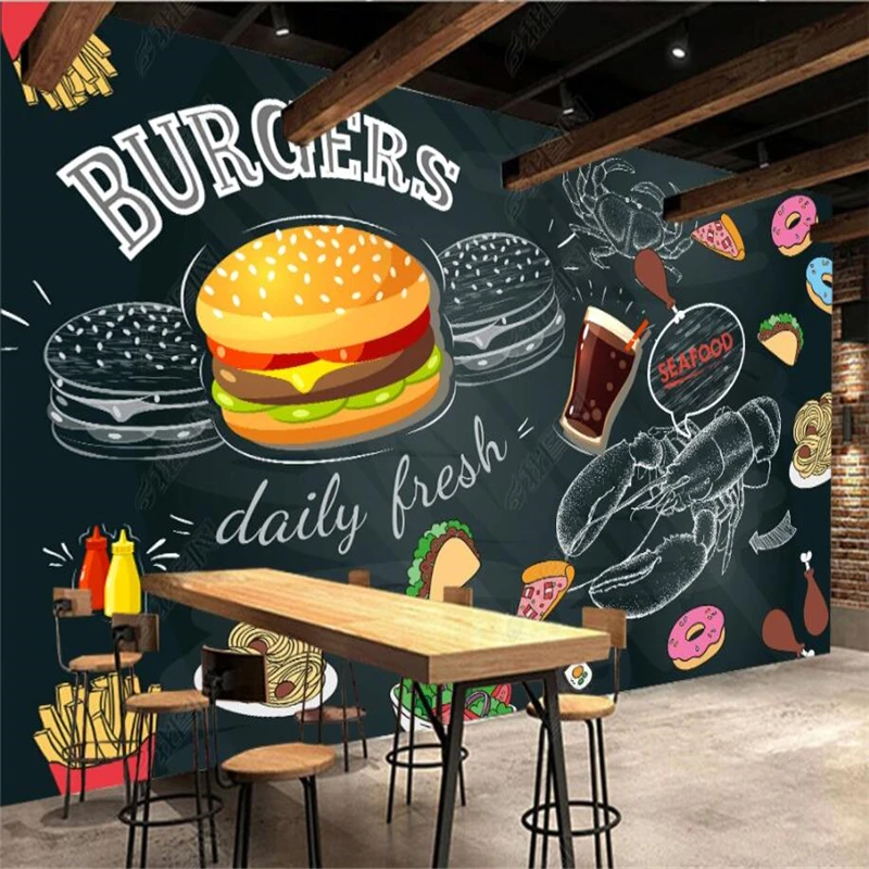 Food Snacks Background - Tafel handgemalte Burger Pommes Frites Tapete